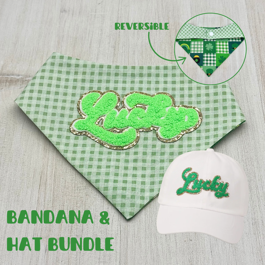 LUCKY Dog Bandana & White Hat Bundle