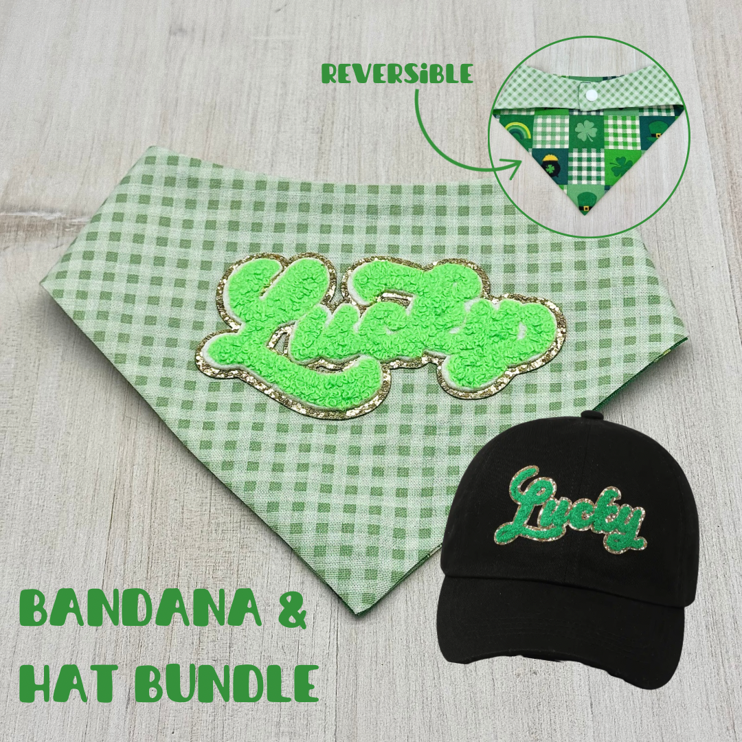 LUCKY Dog Bandana & Black Hat Bundle
