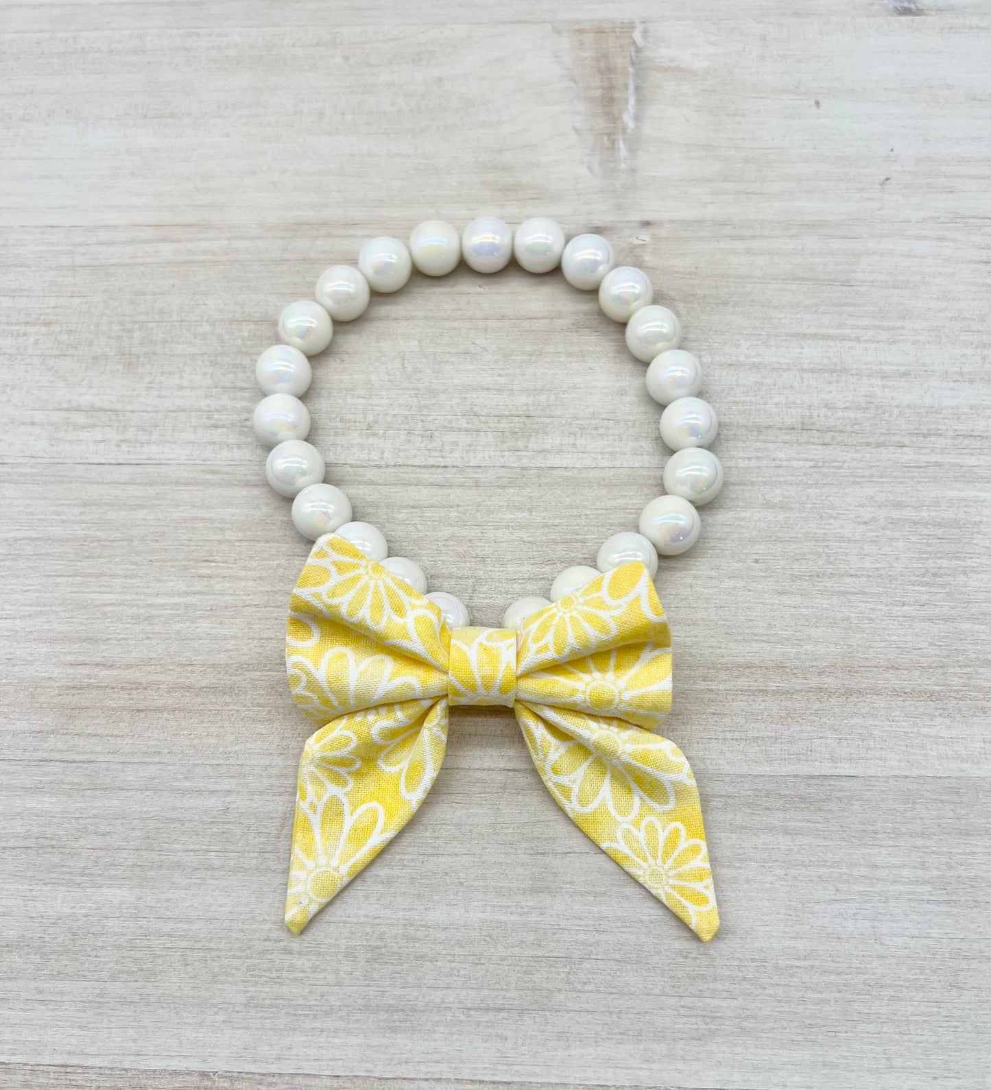 Mini White Pearl Necklace with Yellow Flower Bow