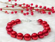 CHRISTMAS RED PEARL DOG NECKLACE