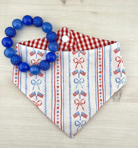 Red, White, and Blue Flags and Bows Reversible Bandana-Necklace Bundle
