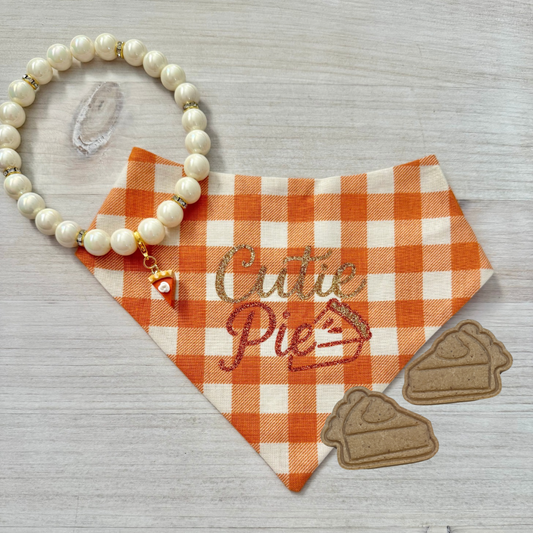 CUTIE PIE NECKLACE, TREATS, CHARM, & REVERSIBLE BANDANA BUNDLE