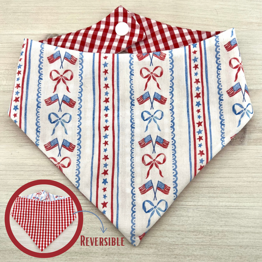 Red, White, and Blue Flags and Bows Reversible Bandana