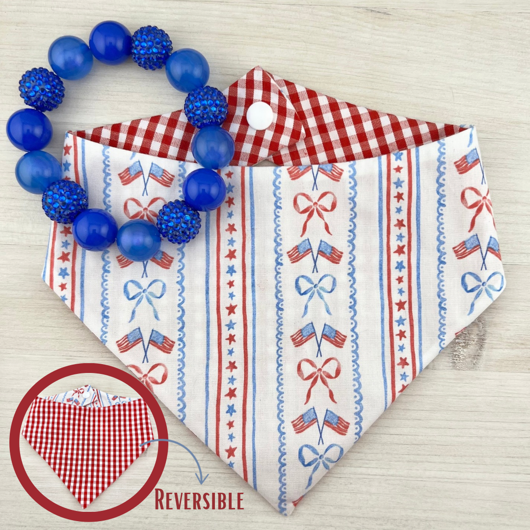 Red, White, and Blue Flags and Bows Reversible Bandana-Necklace Bundle