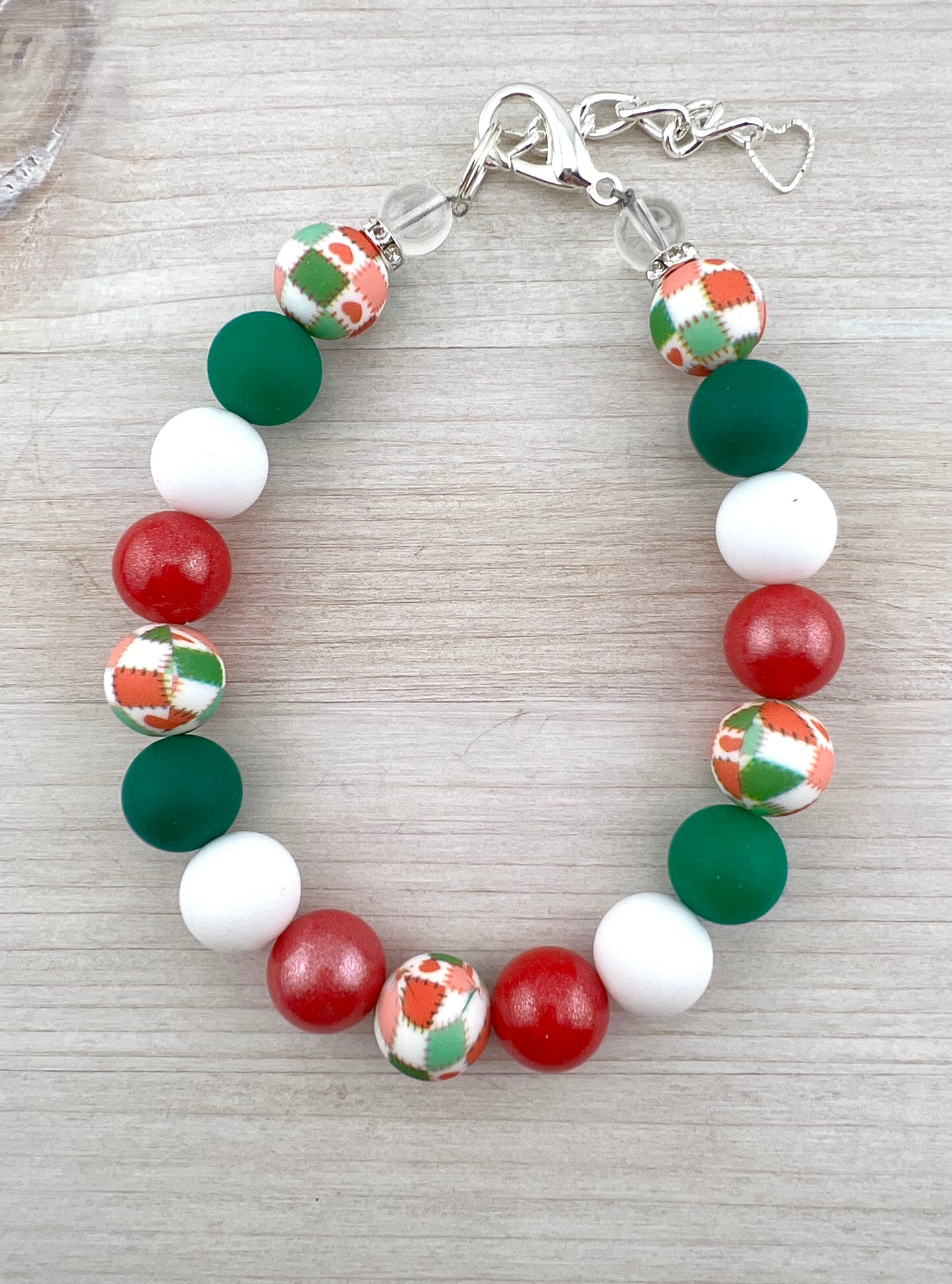 15mm SILICONE CHRISTMAS PATCHWORK DOG NECKLACE