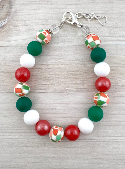 15mm SILICONE CHRISTMAS PATCHWORK DOG NECKLACE
