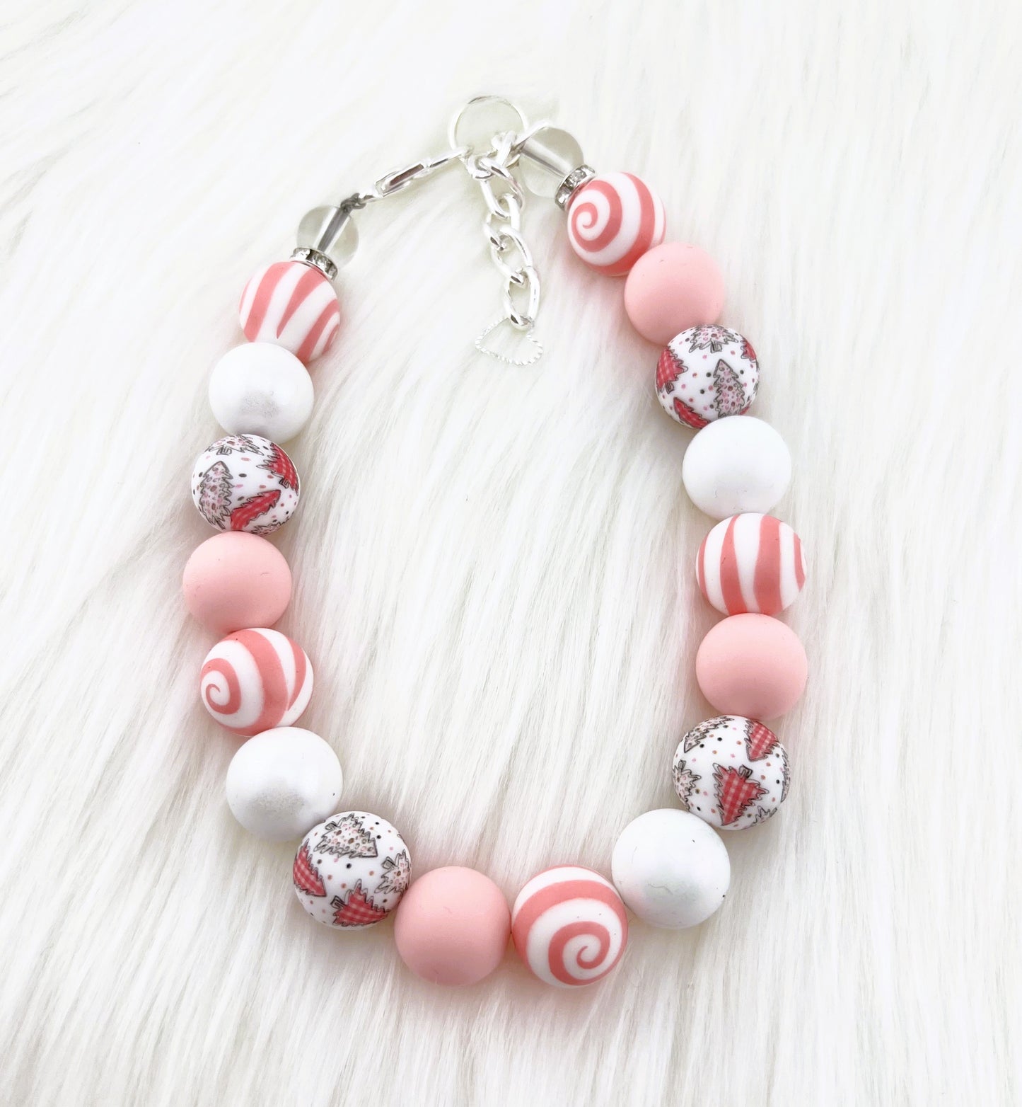 15mm SILICONE PINK CHRISTMAS TREE DOG NECKLACE