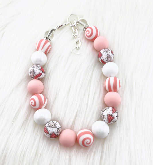 15mm SILICONE PINK CHRISTMAS TREE DOG NECKLACE