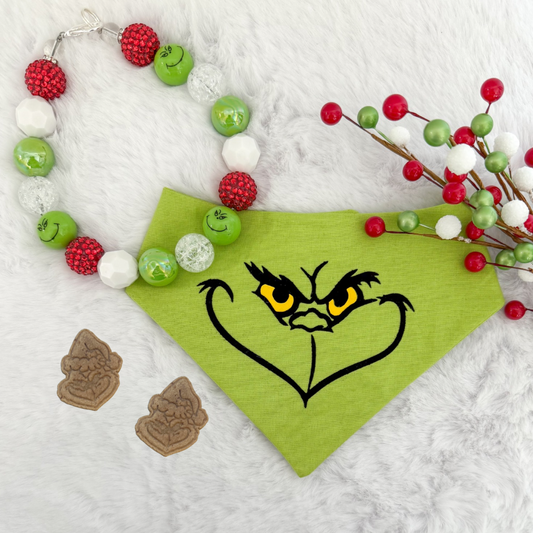 GRINCH NECKLACE, TREATS, & BANDANA BUNDLE
